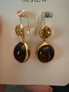 J. Crew Gold & Dark Brown Round Drop Earrings